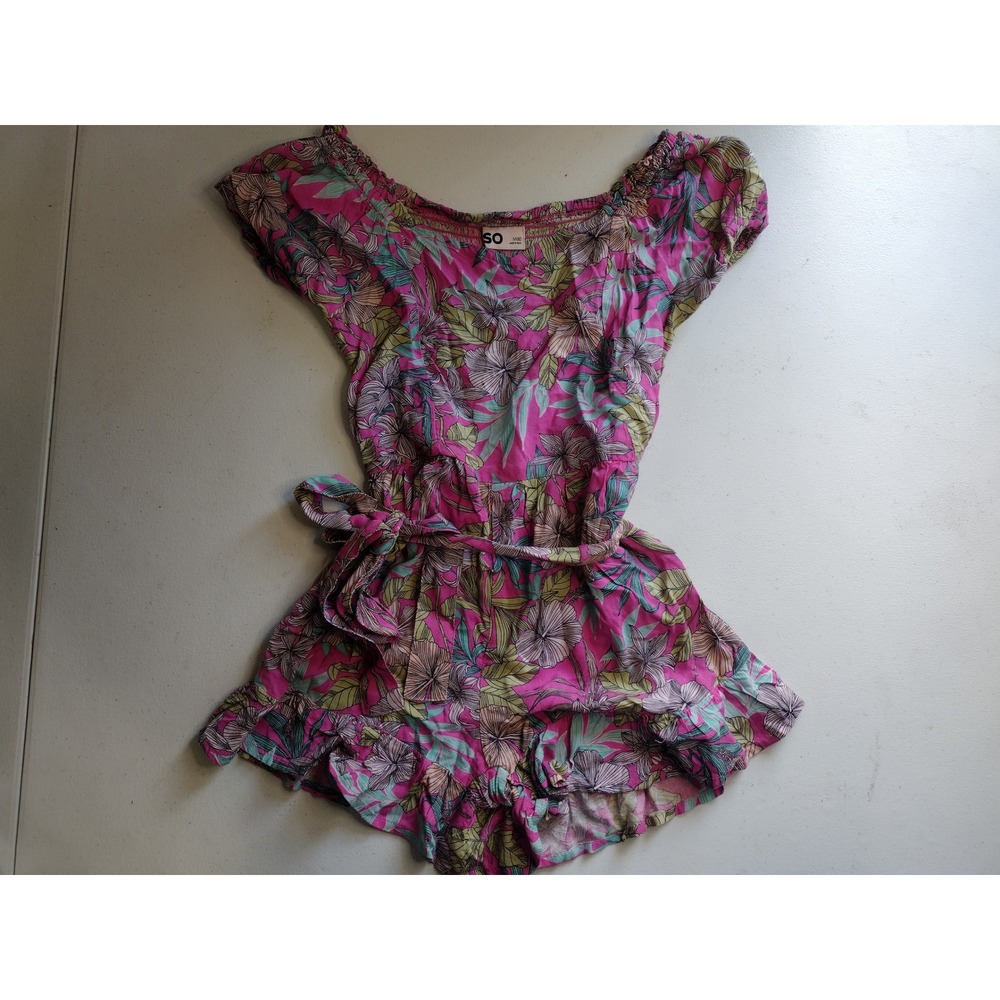 SO Girls Floral Off Shoulder Romper Shorts Ruffle Tie Waist Kids Size M 8